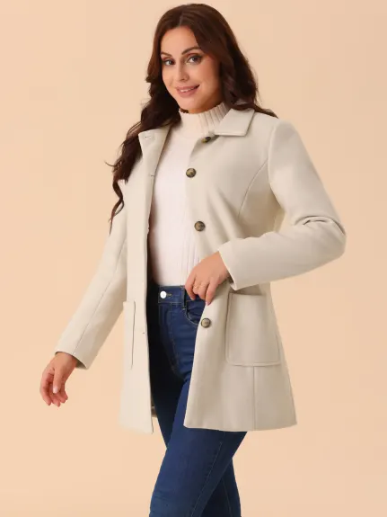 Allegra K - Notch Lapel Mid-Long Winter Peacoat