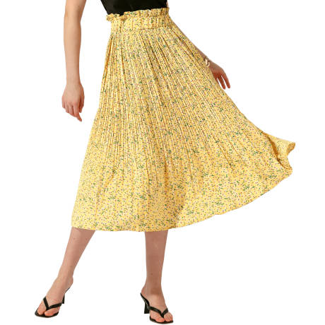 Allegra K - Floral A-Line Pleated Boho Skirt