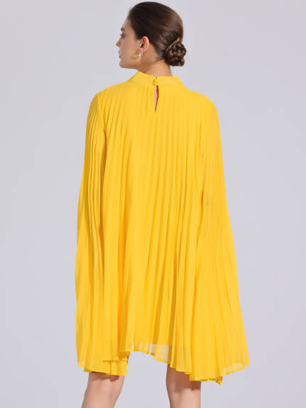 Allegra K - Chiffon Cloak Sleeve Pleated Cape Dress