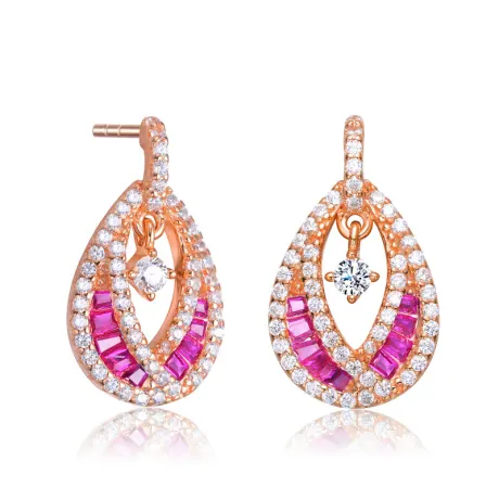 Genevive Sterling Silver with Colored Round Cubic Zirconia Pear Drop Earrings