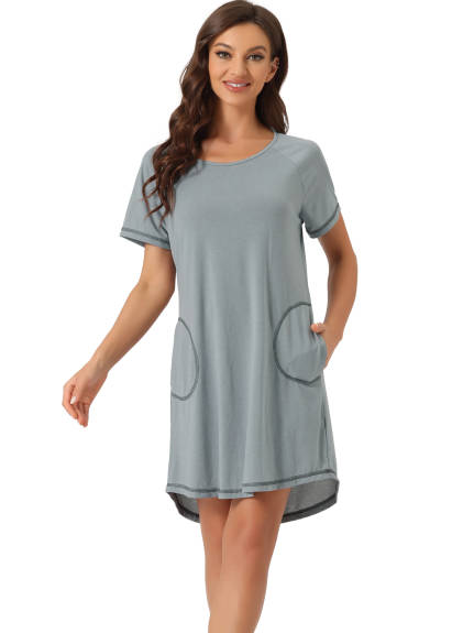 cheibear - Round Neck Pajama Dress with Pockets