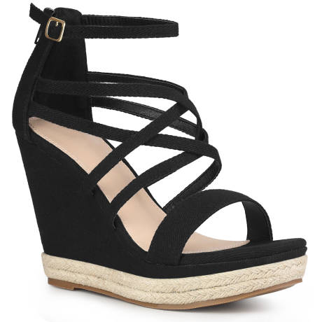 Allegra K - Platform Strappy Denim Wedge Sandals