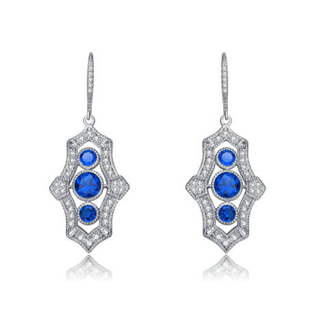 Genevive Sterling Silver White Gold Plated with Colored Cubic Zirconia Leverback Drop Earrings