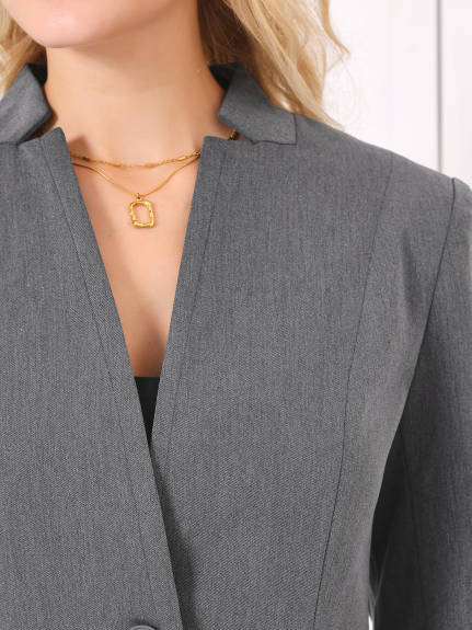 Hobemty - Collarless V Neck Long Sleeve Blazer