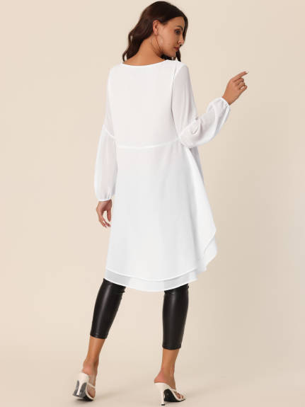 Allegra K- Lantern Long Sleeve High Low Asymmetrical Irregular Hem Top