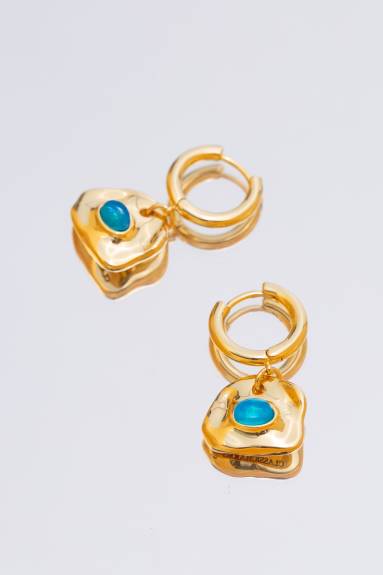 Aria Gold Gemstone Hoop Drop Earrings-Royal Blue