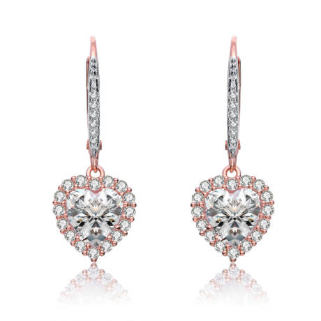 Genevive Sterling Silver with Colored Cubic Zirconia Heart Drop Earrings