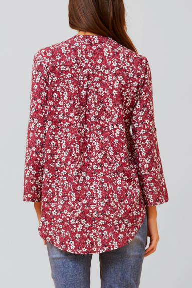 Annick - Elie Top Floral Ditsy Print V Neck Blouse Red