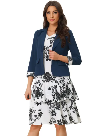 Allegra K- Suit Set- Chiffon Floral Dress Blazer Jacket