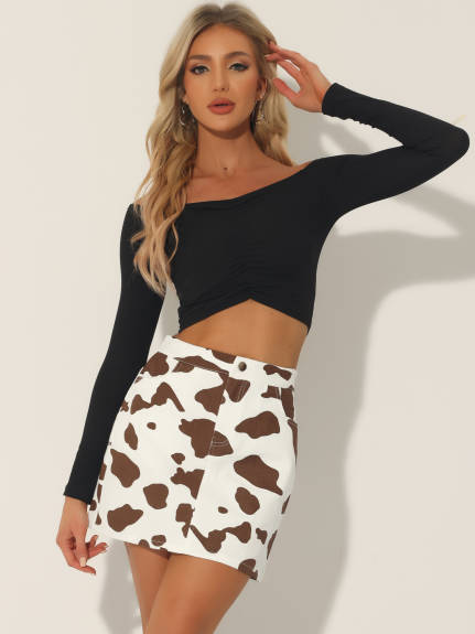 Allegra K- Cow Print High Waist Mini Skirt