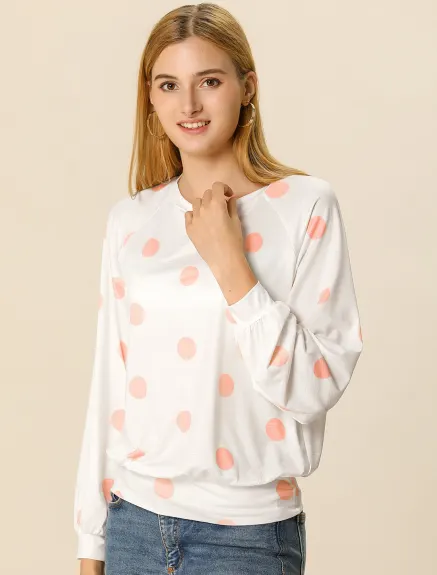 Allegra K- Long Sleeve Blouse Casual Polka Dots Top