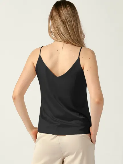 Allegra K - Satin V Neck Spaghetti Strap Tank Top