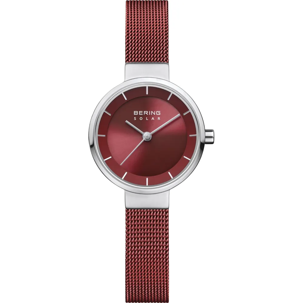 BERING - Montre solaire pour femme en acier inoxydable de 27 mm en or rose/marron