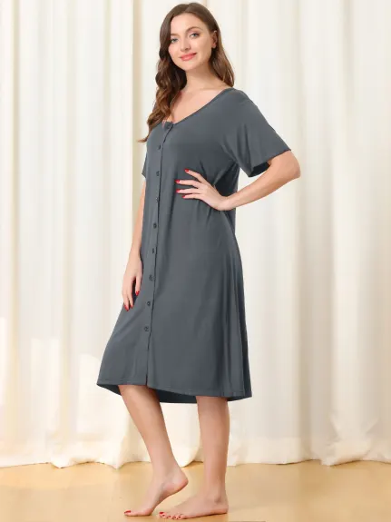 cheibear - Summer Button Down Nightgown 2-Pack, Deep Gray