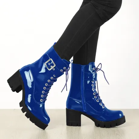 Allegra K - Bottes de combat à talon épais et plateforme zippée