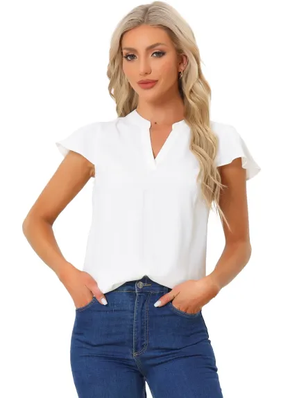 Allegra K- V Neck Cap Sleeve Shirts Blouse