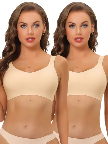 Allegra K - Wide Straps Wireless Bras Pack, Beige