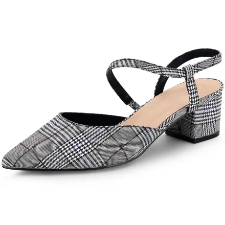 Allegra K- Houndstooth Slip on Chunky Heels Mules