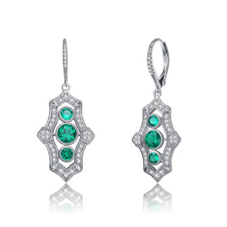 Genevive Sterling Silver White Gold Plated with Colored Cubic Zirconia Leverback Drop Earrings