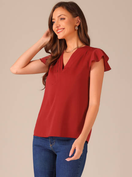 Allegra K- V Neck Flutter Sleeve Shirts