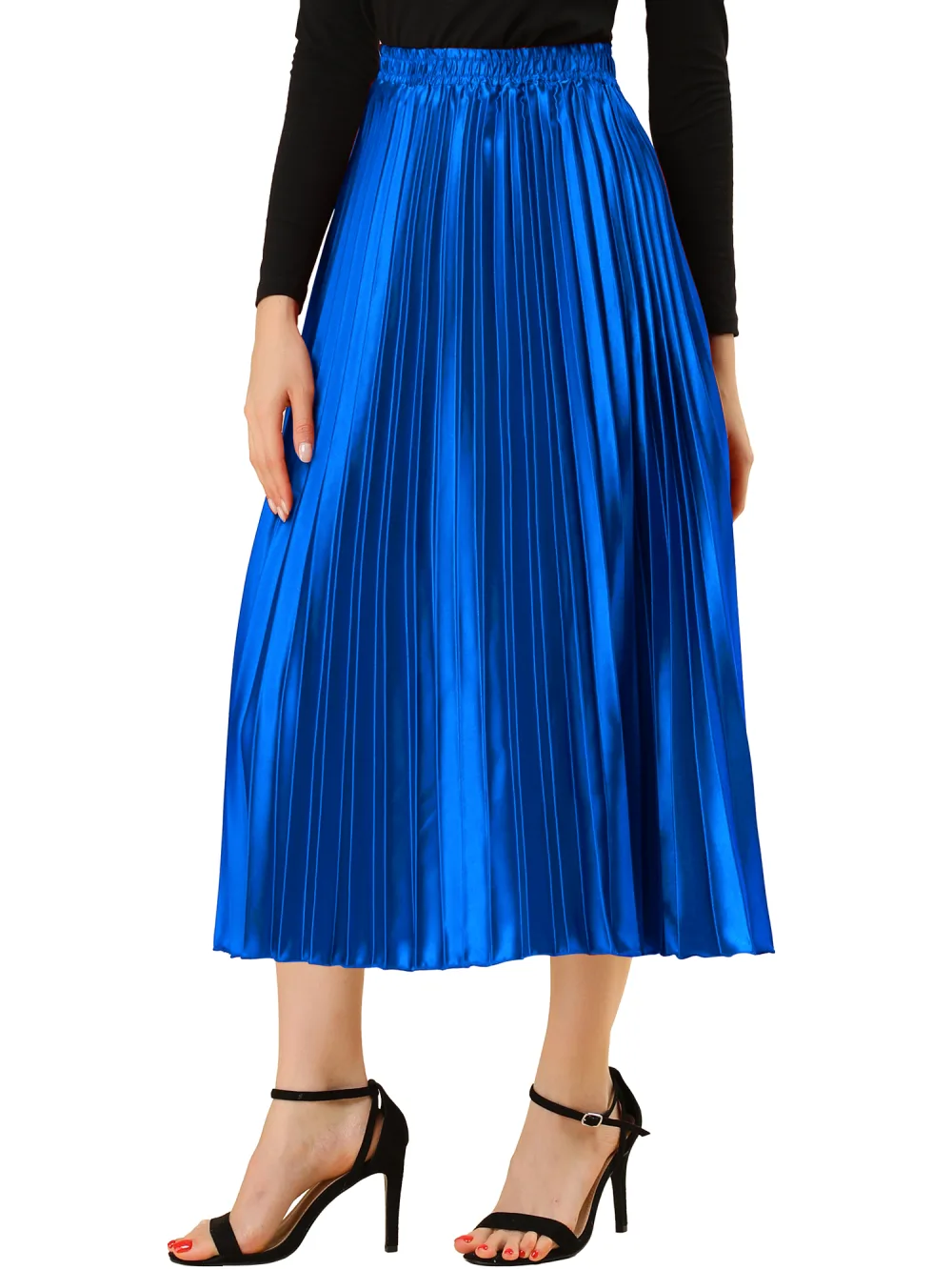 Allegra K - Elastic Waist Accordion Pleated Midi Skirt