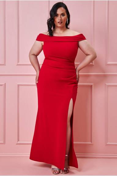 Goddiva - Off The Shoulder Maxi With Split - plus size