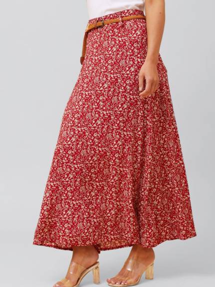 Annick - Cassie Long Skirt Ditsy Print Belt Included