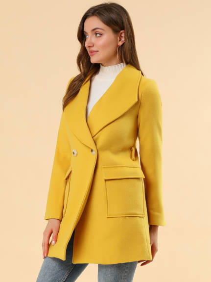 Allegra K- Shawl Collar Lapel Belted Long Trenchcoat