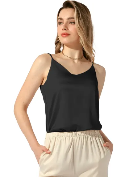 Allegra K - Satin V Neck Spaghetti Strap Tank Top