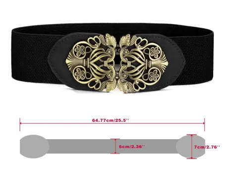 Allegra K- Interlocking Gold Buckle Woven Cinch Waist Belt