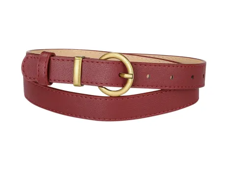 Allegra K- Ceinture fine en cuir PU avec boucle ardillon en métal bronze