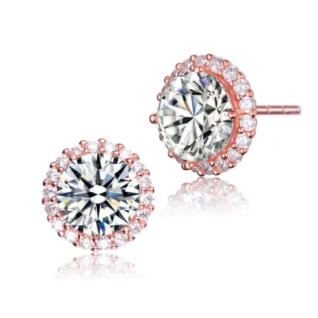 Genevive Sterling Silver with Colored Cubic Zirconia Round Halo Stud Earrings