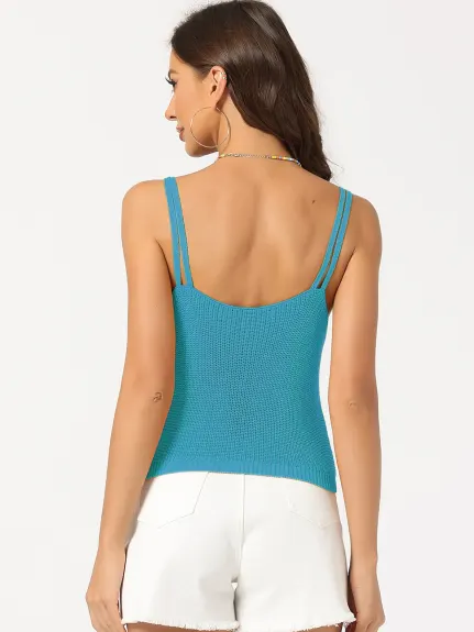 Allegra K - V Neck Spaghetti Strap Knit Cami Top