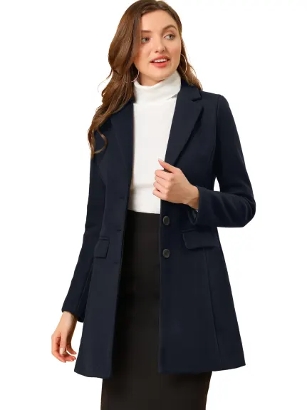 Allegra K- Notched Lapel Single Breasted Long Coat