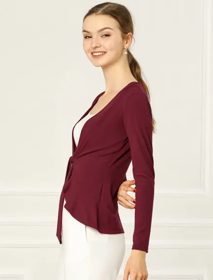 Allegra K- Tie Open Front Knit Ruffle Crop Cardigan