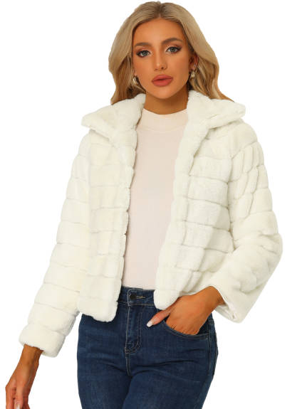 Allegra K- Faux Fur Fluffy Coat Collar Cropped Jacket