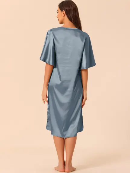 cheibear - Flare Bell Sleeve Satin Nightgown