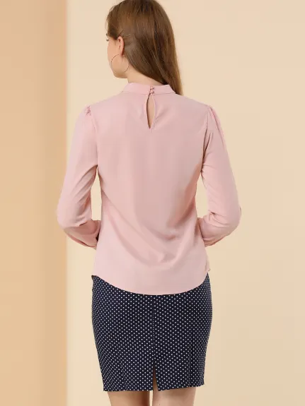 Allegra K- Blouse à manches longues bouffantes et col ras du cou avec nœud papillon