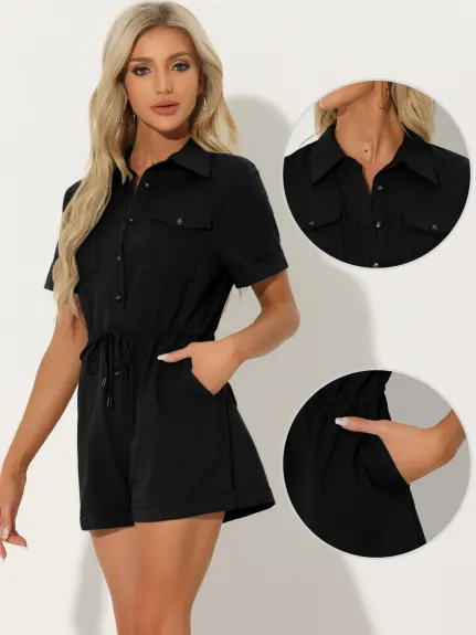 Allegra K - Casual Lapel Collared Shorts Rompers