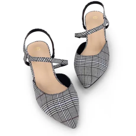 Allegra K- Houndstooth Slip on Chunky Heels Mules