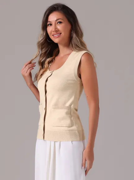 Allegra K- Sleeveless Button Down Casual Knitted Vest