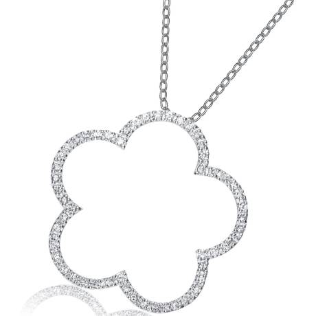 Genevive Sterling Silver Cubic Zirconia Flower Shape Necklace