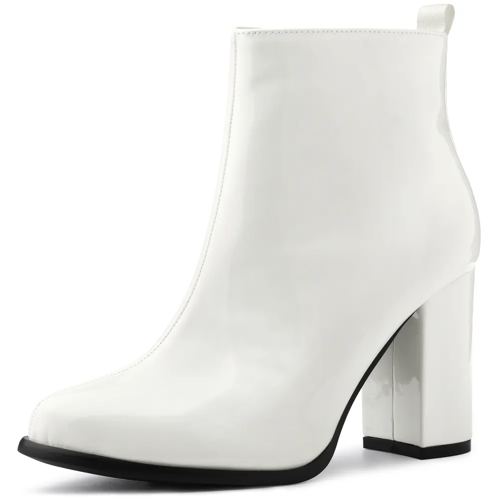 Allegra K- Round Toe High Heels Glossy Ankle Boots