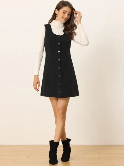 Allegra K - Corduroy Sleeveless Button Down Pinafore Dress