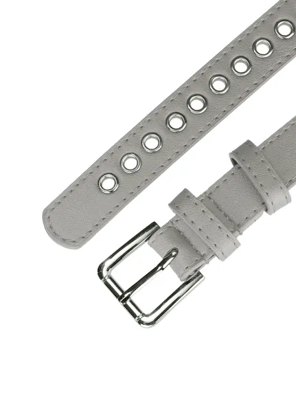 Allegra K- Grommet PU Leather Metal Pin Buckle Belt