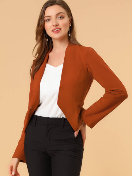 Allegra K- Suit Collarless Cropped Blazer Jacket