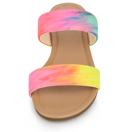 Allegra K - Tie Dye Dual Straps Slip-on Flat Sandals