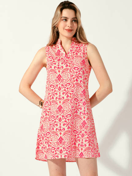 Allegra K - Retro Floral Print Sleeveless A-Line Dress