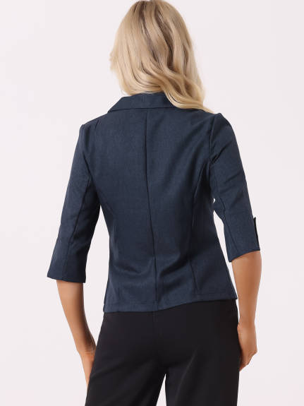 Allegra K- Notched Lapel Collar 3/4 Sleeve Button Front Blazer