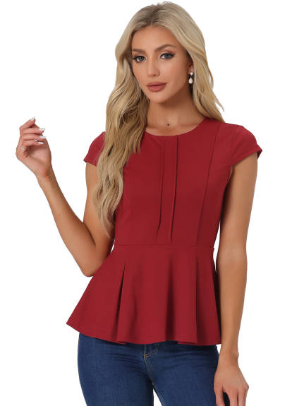 Allegra K - Round Neck Workwear Peplum Top